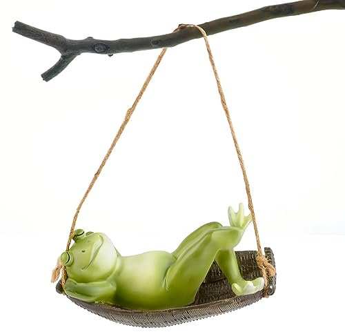 OKUYAN Hammock Frog Decoration Swing - Cute Frog Figurines for Garden, Indoor Outdoor Decors & Housewarming Gift
