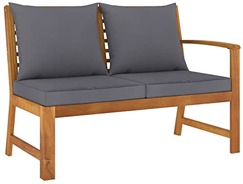 Homgoday Trädgårdsbänk, sittbänk med mörkgrå kudde, soffa, modulär trädgårdsmöbler, sats, loungemöbler, sittgrupp för trädgård, terrass, balkong, akacia, massivt trä