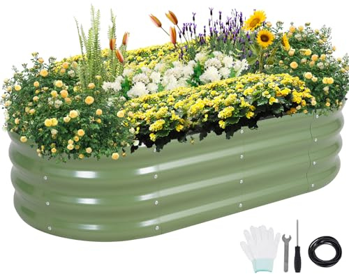 Permade Galvanized Raised Garden Bed Outdoor- Raised Beds for Gardening| Metal Planter Box, Steel Raised Garden Bed Kit with Safety Edging and Gloves for Vegetables, Flower, Herbs (4x2x1FT, Green) | Metal Raised Beds for Gardening, Steel Raised Garden Bed Kit with Safety Edging and Gloves for Vegetables, Flower, Herbs