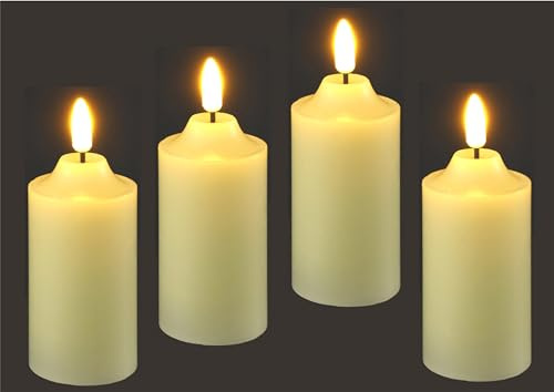 LED Kerzen Echtwachs 4er Set elektrische mit Timer LED-Kerze Warmweiß Stimmungslicht Lichter Dekoration Stumpenkerze große Adventskerzen Adventskranz Kranz romantisch Valentinstag, 10cm