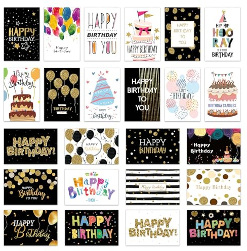 Geburtstagskarten Set mit Umschlag, 24 Stück Glückwunschkarten zum Geburtstag, Geburtstagskarten Klappkarten mit Umschlägen, Blanko Karten für Geburtstag