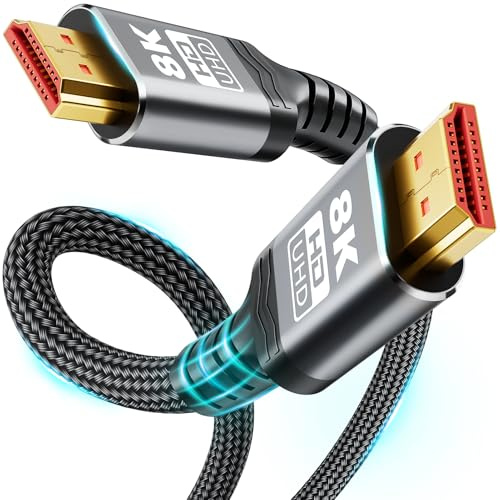 𝟑𝐫𝐝 - 𝐆𝐞𝐧 25FT Long 8K HDMI 2.1 Cable, 48Gbps Ultra High Speed, Military Grade Nylon Braided Gold-Plated Cord, 10K 8K@60Hz 4K@120Hz, Compatible with TV, PS5, Xbox, Projector, Sound System & More