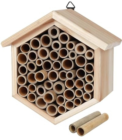 vensovo Mason Bee House - Replaceable Tubes Carpenter Bee Houses Bamboo Bee Hotel Wooden Bee Hive for Pollinating Bees, Outdoors, Carpenter Bees