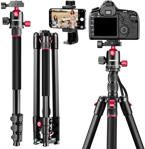 CAMBOFOTO 74 Inch Professional Camera Tripod, Portable Tripod 74/Monopod 75 with 360 Degree Ball Head, Aluminum with iPad Holder and Carry Bag, Load Capacity 6kg