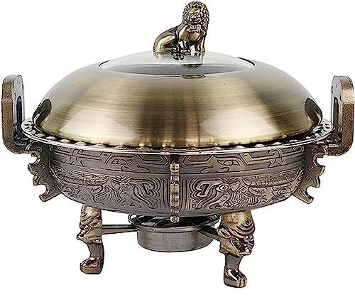 3L Round Chafing Dish, Stainless Steel Chafer Warmers Set with Food Pans, Aluminum Stand, Visible Pot Lid and Fuel Holders for Buffet, Weddings, Parties (Bronze)