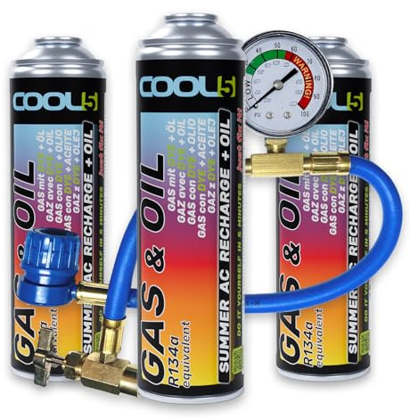 Cool5 Kit de reparación de aire acondicionado Summer Full KIT con manguera y manómetro, para vehículos fabricados entre 1995 y 2016