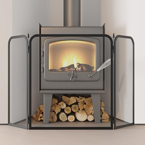 Kinson Kamingitter schwarz - 96,5 x 53 cm - Sicherheits-Feuerschutz für Holzbrenner, Holzofen und offenes Feuer - Baby-Sicherheitskaminschutz für Hausschutz