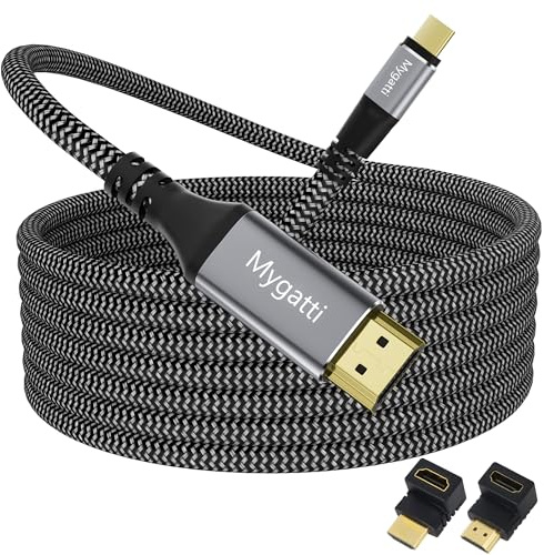 Mygatti USB C till HDMI-kabel 2 M, typ C till HDMI 4K UHD (Thunderbolt 4/3 kompatibel), med 90 grader och 270 graders vinkel HDMI-adapter, kompatibel med iPhone 15/16/17-serien, MacBook, iPad Pro/Air