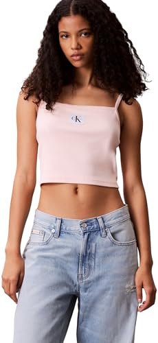 Calvin Klein Camiseta de Tirantes Mujer Woven Label de canalé, Rosa (Cloud Pink), XL
