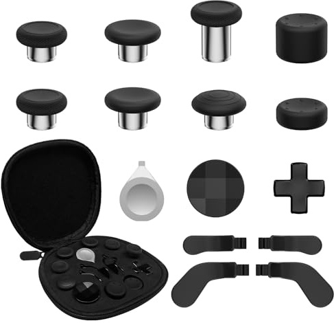 CHARM FOCUS 16-in-1 Metal Thumbsticks Replacement Kits for Xbox Elite Series 2 – Includes Magnetic Joysticks, Paddles, Silicone Caps, D-Pads, Adjustment Tool (Black)