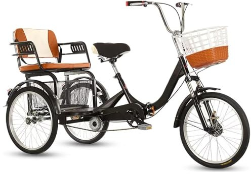 MIDUOLAI Dreirad-Fahrrad für Erwachsene, 20 Zoll (50,8 cm), 3-Rad-Fahrräder mit Rückenlehne, Gepäckkorb und bequemem Sitz, traditionelles Design für Senioren, Rot