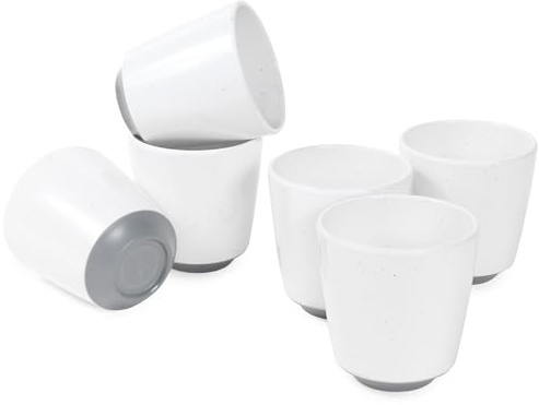 Webbylee 6-piece Melamine Cup - 12 ounce Unbreakable Reusable Drinkware for Party Wedding Camping, Dishwasher Safe & Lightweight (White/Grey)