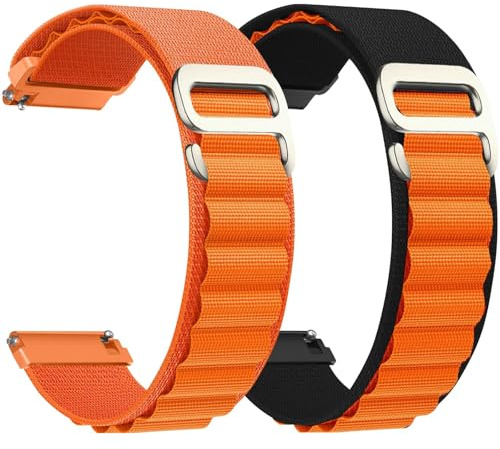 CeiBand Alpine Ring Armband Kompatibel med 20 mm 22 mm, Sport Nylon Ersättning Metallarmband G-Hook Män Kvinnor för 20 mm 22 mm -(22 mm Svart Orange Orange), 22mm, Nylon