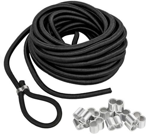 Expanderseil 20m Gummiseil Ø 8mm Elastisches Gummikordel inkl. 10 Würgeklemmen für Anhängerplane, LKW-Planen, Sonnensegel & Werbeplanen