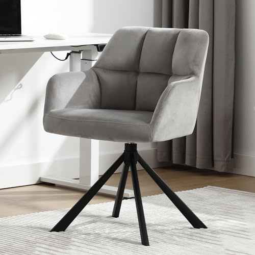 Ya-Home Bürostuhl ohne Rollen Stabiler Drehstuhl Samt Schreibtischstuhl Dicker Rückenlehne Homeoffice Stuhl komfortabler für Home Office, Gaming & Wohnzimmer, Grau