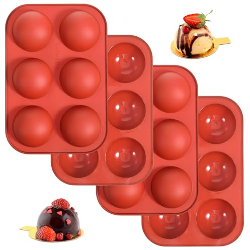 Classicseali Lot de 4 moules en silicone demi-sphère - Moule en silicone pour pâtisserie américaine - Moule à pralines en silicone rond pour la fabrication de chocolat, gâteaux, gelée, mousse