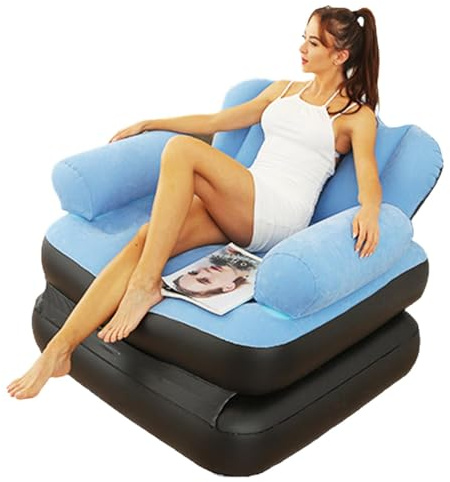 Aufblasbares Sofa – Luftsofa für den Außenbereich, aufblasbarer Sessel, doppellagiges aufblasbares Sofa mit Armlehnen, aufblasbares Sofa für Erwachsene im Freien, bequemer Liegestuhl
