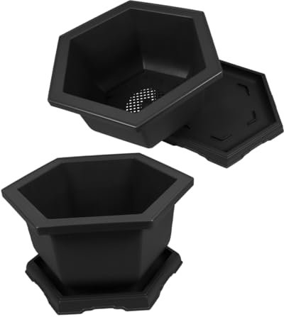 NULYLU 2juegos Maceta Hexagonal para Orquídeas De Macetas De Plástico con Bandeja De Goteo Macetero para Suculentas Bonsái y Plantas De Interior para Decoración del y Oficina