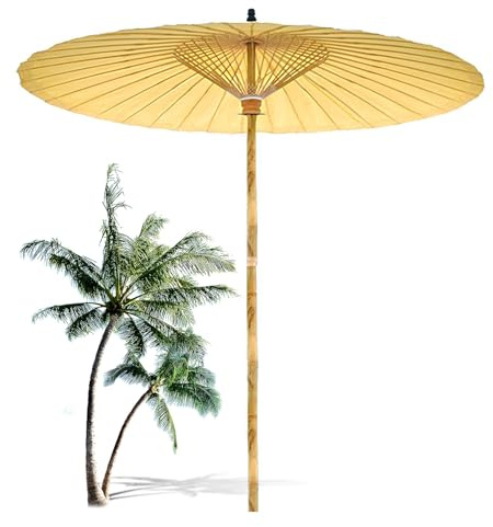 XUQQU Chinesischer Sonnenschirm aus Ölpapier & Bambus – Ø200 cm, Handgefertigt, Faltbar & Leicht, UV-Schutz 50+ & Wasserfest – Für Terrasse, Gartenfest, Strand Sockel Nicht Inklusive(Yellow)