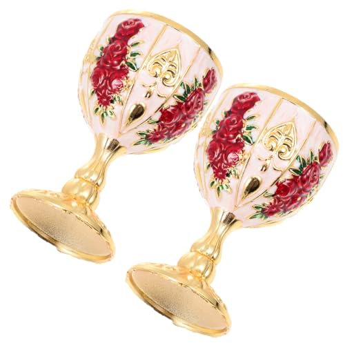 GRIRIW 2piezas Copa De Vino Vintage De Metal Elegante Vaso Decorativo Para Bebidas Cáliz De Aleación Relieve Floral Para Decoración De Bar y
