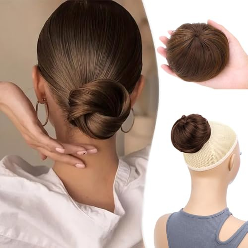 XFSRG Extensión de Cola de Caballo Moños Postizos Pieza de Cabello Sintético Liso Moño Postizo pelo Natural Accesorios de Cabello Elástico para Mujer（Marrón claro）