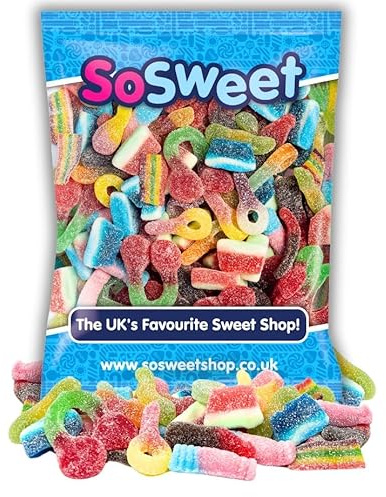 SoSweet Fizzy Sweet Mix – 1kg Bulk Bag of Tangy Pick & Mix Sweets | Sour Party Candy, Sharing Treats | Fizzy Fruit Flavour Favourites | Long Shelf Life | Tangy Pick & Mix Sweets, Sour Party Candy, Sharing Treats, Fizzy Fruit Flavour Favourites, Long Shelf Life