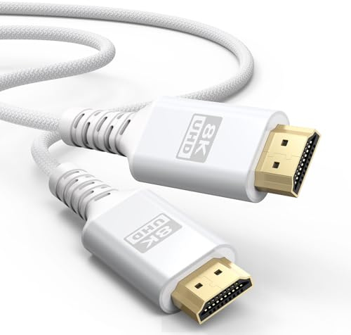 UVOOI 8K White HDMI Cable 3.3FT, 48Gbps Ultra High Speed HDMI 2.1 Cable eARC Braided HDMI Cord with 8K@60Hz, 4K@120Hz, HDR10+, Dolby, 3D, HDCP2.3 for Laptop/Monitor/HDTV/Soundbar/Blu-ray/PS5/Xbox