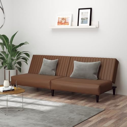 Homgoday Schlafsofa 2-Sitzer Klappsofa Bettcouch Loungesofa Bettsofa Sofa Couch Sitzsofa Gästesofa Sitzmöbel für Wohnzimmer Büro Braun Kunstleder
