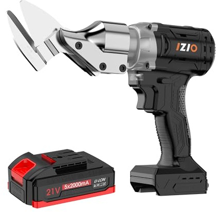 IZIO21V Cordless Electric Metal Shears, Rechargeable Sheet Metal Cutter with 2.0Ah Battery, Chrome Vanadium Steel Blade, Cuts Steel Mesh/Iron Sheet/Aluminum/Leather/Cardboard, Portable Power Tin Snips