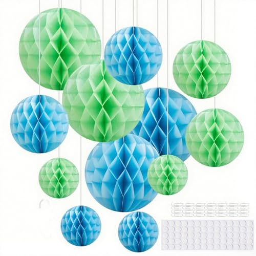 Hexizexi 12 Stück Papier Wabenball 15cm 20cm 25cm Wabenkugel Blau Honeycomb Balls Grün Hängende Wabenbäll für Geburtstag Hochzeit Graduierung Party