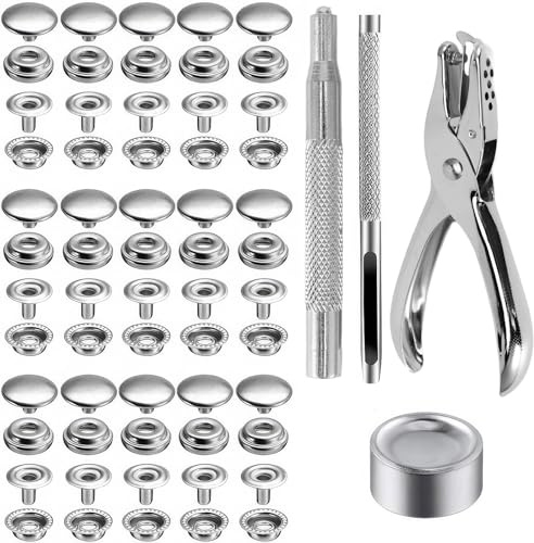 ZONJIE Lot de 200 boutons pression avec pince, bouton pression 15 mm en acier inoxydable vissable, kit de boutons pression en métal avec outil de fixation pour bâches, bateaux, couture, cuir