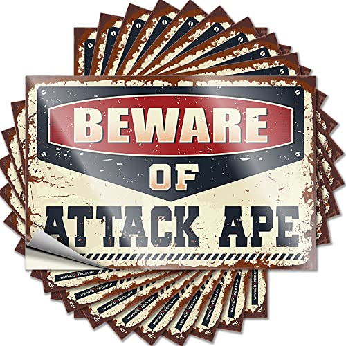 Adesivi divertenti per auto Beware of Attack Ape adesivi divertenti 10 pezzi adesivi meccanici scherzi (12 x 18 cm)