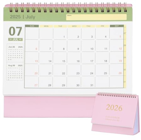 NUOBESTY Calendrier 2026 Rose Bureau Organiseur De Bureau Minimaliste Avec Support Calendrier De Table Pratique Pour Maison Et Planificateur 2025-2026