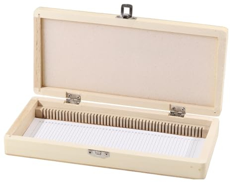 CHGCRAFT 50 Platz Mikroskop Objektträger Holzbox Mikroskop Objektträger Aufbewahrungsbox mit Eisenschloss für Experimente Analysen Wissenschaft, 9,06×4,17×1,38 Zoll