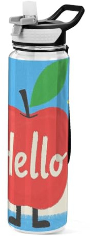 voucong 32oz Hello Cartoon Carino Rosso Frutta Paglia Bottiglia di Acqua Tritan In BPA Free non tossico Brocca di Acqua con Beccuccio per Corsa lavabile