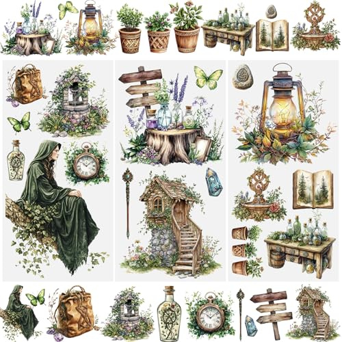 WANDIC 3 Blatt Rub-on Transferaufkleber für Möbel, Retro-Magie-Schmetterlings-Thema-Transfer-Abziehbilder Grün für DIY-Bastelarbeiten, Scrapbooks, Fotoalben Dekoration, 15 * 30 cm