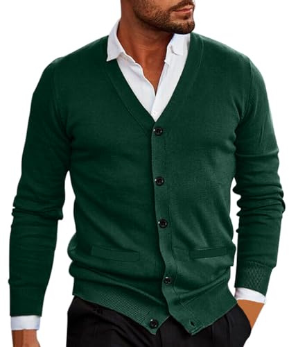 Generisch Cárdigan para hombre con cuello en V, jersey de punto ajustado, camisa de punto fino, chaqueta ligera, chaqueta de entretiempo, botones, estilo elegante, suéter de mezcla de lana, suéter de