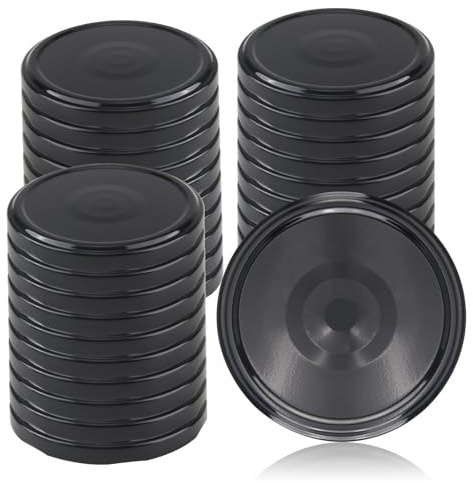 Xbessc 30Pcs Couvercle Pot Confiture 82mm Couvercles à Visser en Métal Noir | Couvercle Bocaux Couvercle de Rechange Couvercle Twist Off avec 6 Dents de Colonne Montante pour Bocaux de Conservation