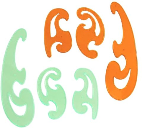 DUINIU Règle De Courbe en Plastique De 6 Pièces, Règle pour Ensemble De Pochoirs De Vêtements, Règle pour Terrain Incurvé (Vert, Orange).