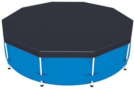FUANA Runde Poolabdeckung für runde Halterung-Schwimmbäder, PVC, wasserdicht, UV-beständig, energiesparend, Poolschutz mit 30 cm Überstand, Schwarz, 305/366/457 cm, 305 cm