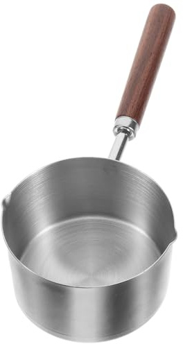 HOUDERCO Petite Casserole Inoxydable avec Poignée Bois Ergonomique Résistante à Oxydation pour Cuisson Gaz et Induction Casserole à Huile Réutilisable pour Cuisine Domestique