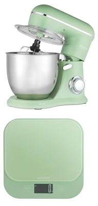 Salter British Bakes Stand Mixer & Scale Set – Electric Food Whisk with 5 Litre Bowl & 10 Speeds, High Capacity 10kg Waterproof Digital Glass Baking Scale, Tare Function, 1g Precision, Green