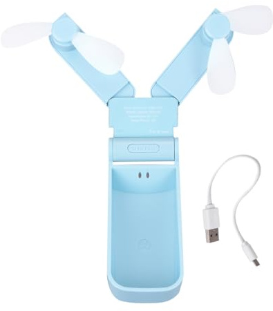 TEHAUX Ventilador Portátil Recargable por USB de Doble Cabezal Mini Ventilador Plegable Azul Compacto y Ligero para Escritorio Viajes y Uso en Verano Portátil