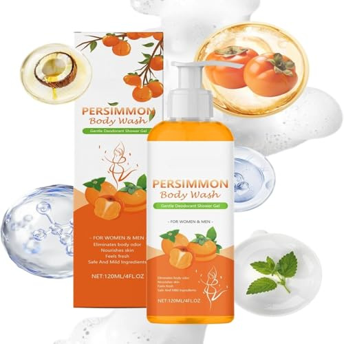 Gel De Ducha De Caqui Para Personas Mayores Olor Fuerte - Gel De Ducha Natural De Caqui Con Aceites De Coco Para Eliminar Olores Fuertes, Jabón De Caquis Para Nonenal, Limpieza Profunda E Hidratación
