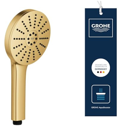 GROHE Vitalio Joy+ 120, wassersparender Duschkopf mit Boost-Funktion für mehr Strahlpower, 6l pro Min (Handbrause mit 3 Strahlarten inkl. AquaBooster, Universalanschluss), gold, 134863GN00