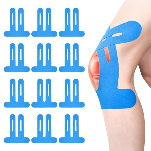 12 Stück Precut Kinesiotapes Knie, Knie Tape Vorgeschnitten, Kinesiotapes Vorgeschnitten Knie, Precut Tape Knie, Wasserfestes & Elastisches Physio Tape für Knieschmerzen, Knie Haltungskorrektur