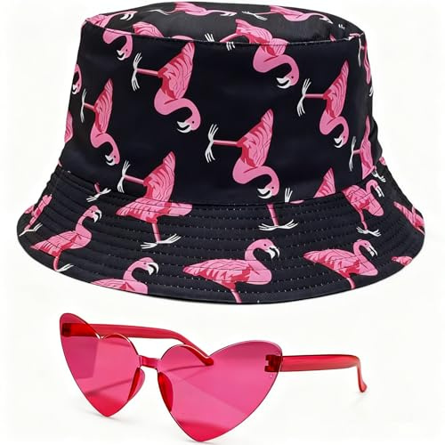 2 Stück Mallorca Party Outfit, Fischerhut mit Brillen, Malle Accessoires