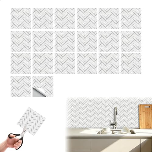 Azulejos Adhesivos Cocina, 20 Piezas Pegatinas de Baldosas, PVC Impermeable Adhesivo Vinilo Pared para Azulejos de Baño y Cocina, Muebles, Encimera, Peel and Stick, 15 * 15 cm