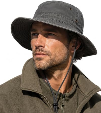 Zylioo Bob Homme XL/XXL/3XL Chapeau Safari Grande Taille Chapeau de Pêche | Coton Chapeau de Soleil Avec Cordon Chapeaux de Seau UPF 50+ Anti-UV Bucket Hat Oversize Pliable Léger pour Été Extérieur