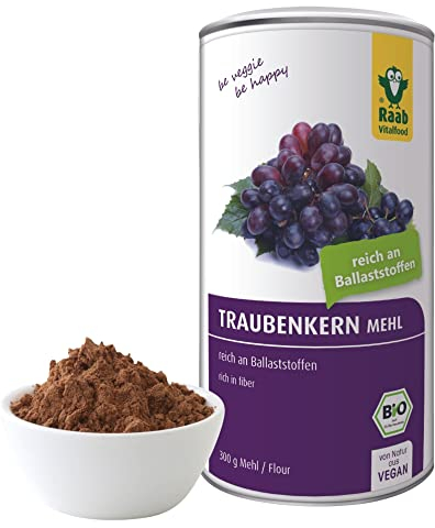 Raab Vitalfood® Bio Traubenkern Mehl Pulver (300 g) - reich an Ballaststoffen (60% Ballaststoffgehalt), vegan, glutenfrei, Premium Bio-Qualität